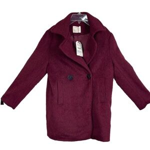 Zara Girl's Pea Coat Burgundy Red Size 13-14 Years 164 Cm Wool Blend Preppy NWT